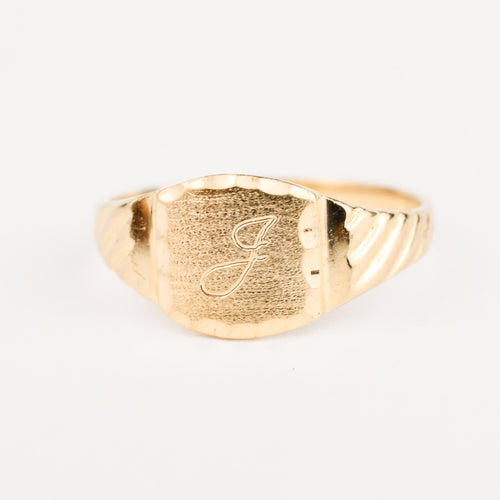vintage gold 'J' Signet Ring