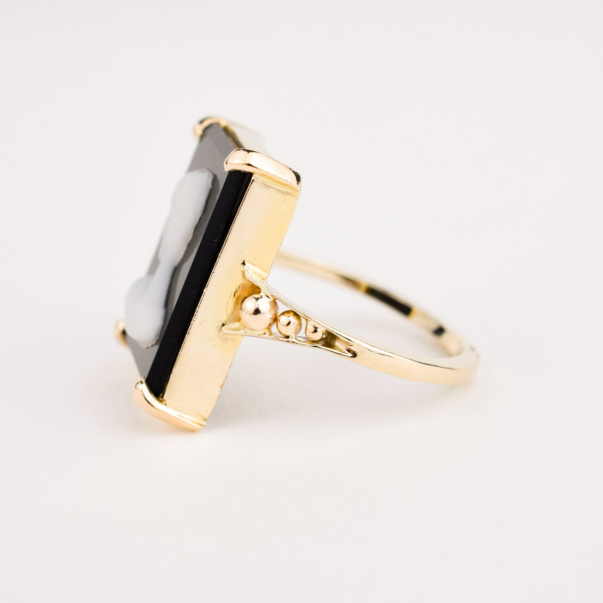Antique Square Black Cameo ring