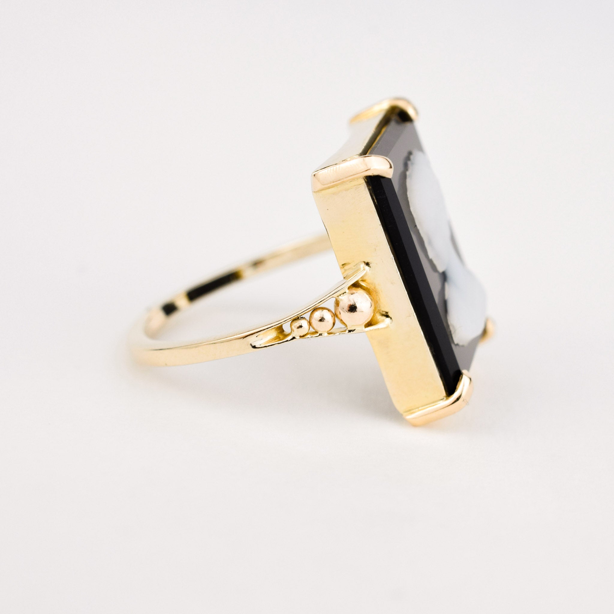 Antique Square Black Cameo ring