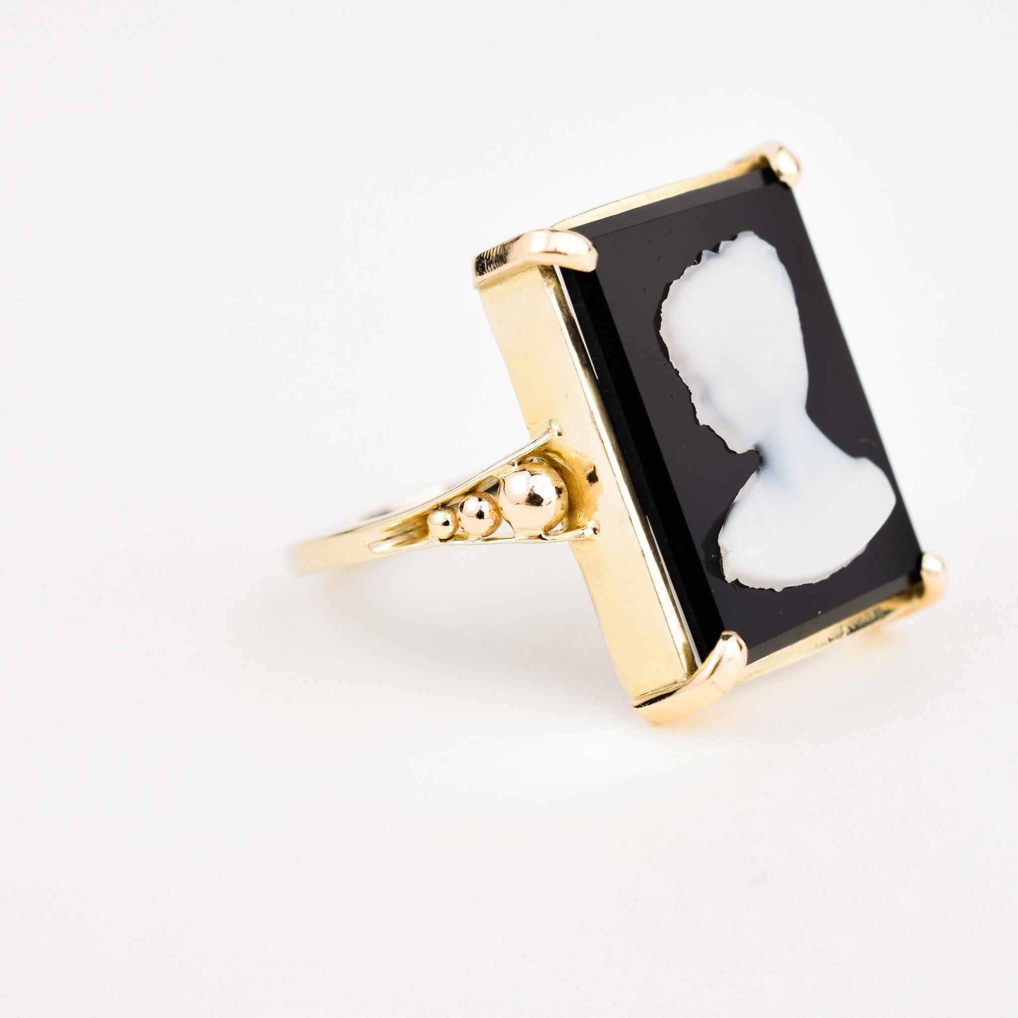 Antique Square Black Cameo ring