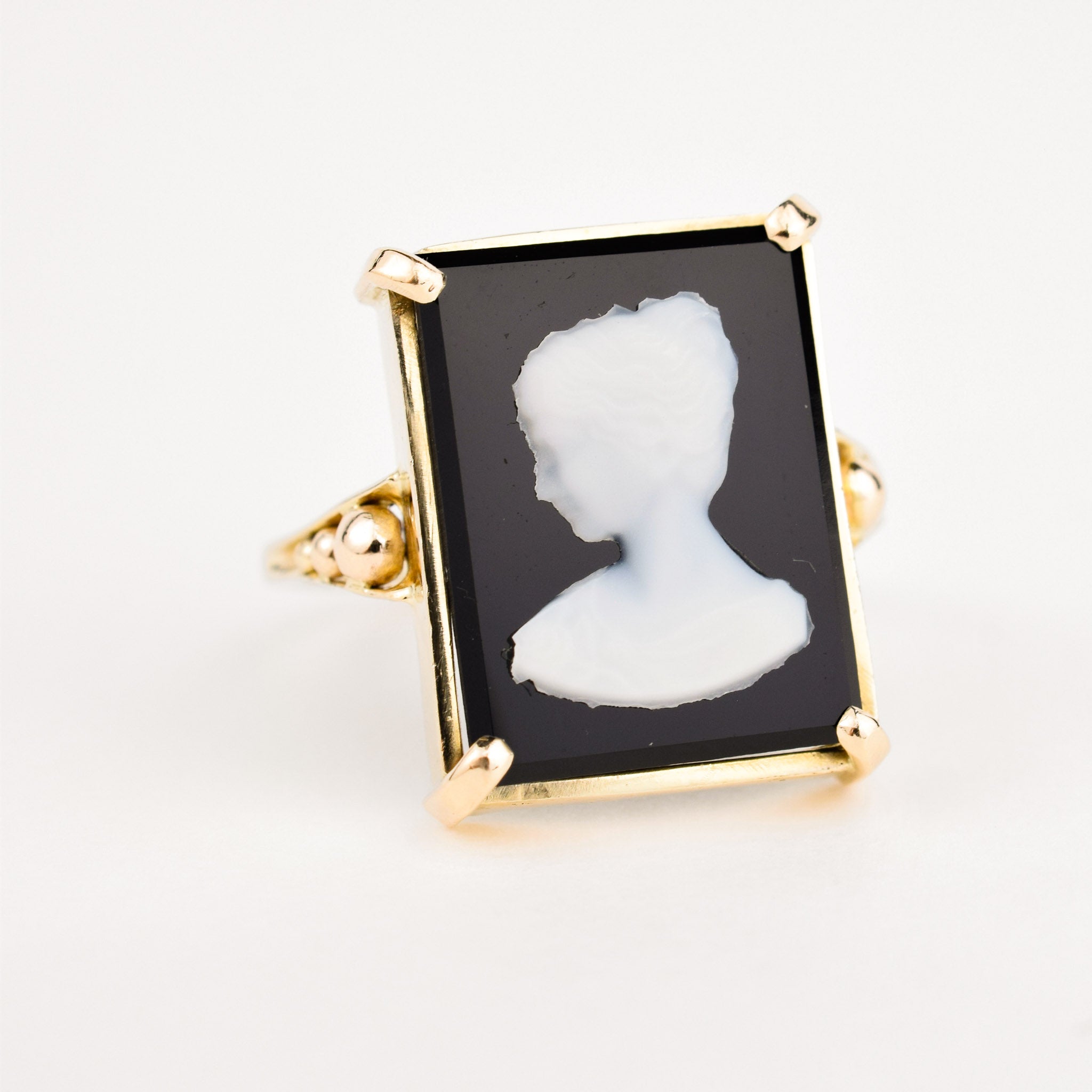 Antique Square Black Cameo ring