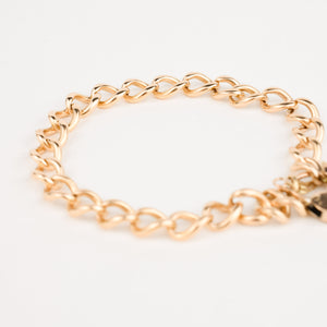 antique gold curb chain bracelet with padlock heart clasp 