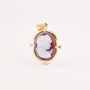 gold Cameo Pendant with Diamond Accents