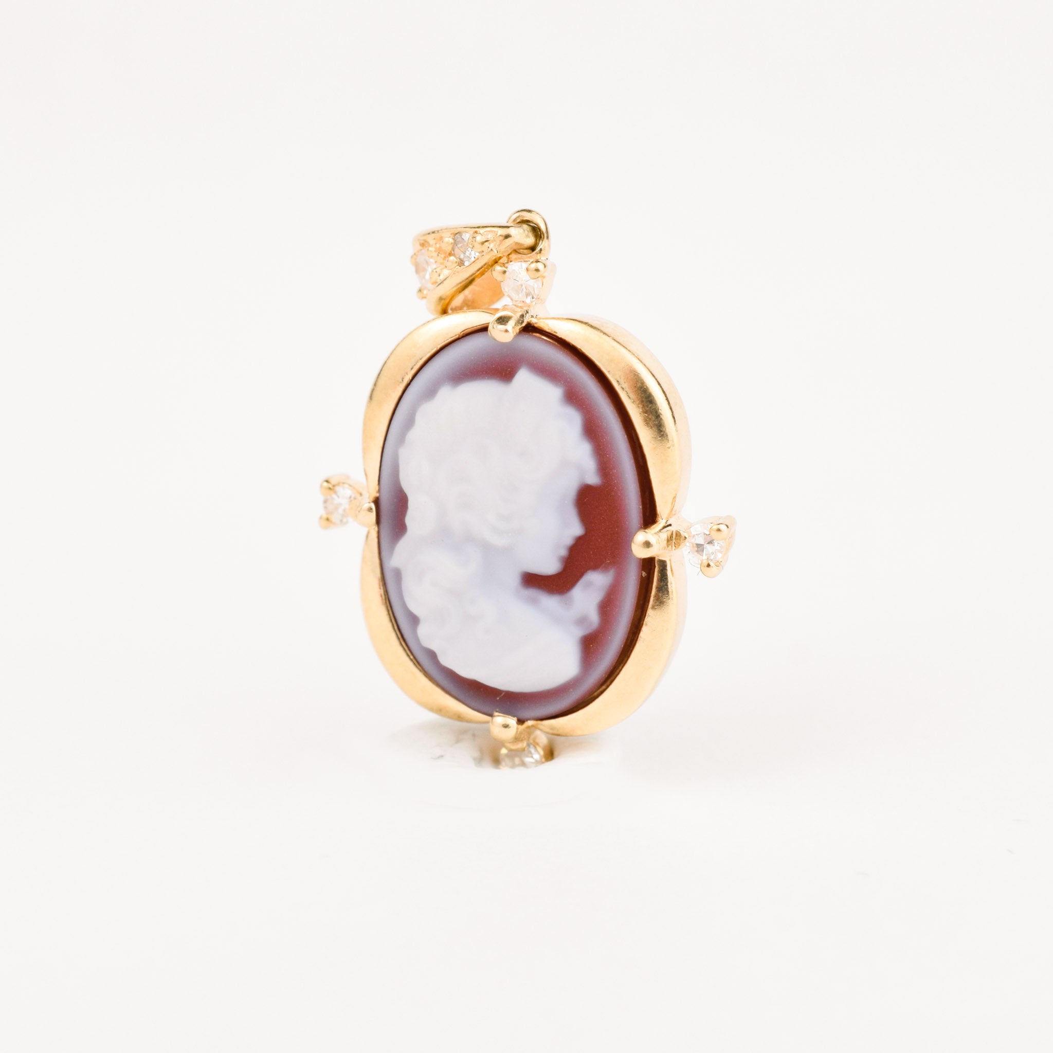 gold Cameo Pendant with Diamond Accents