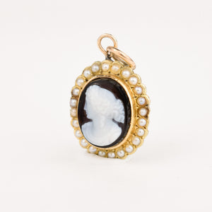 Antique Seed Pearl Cameo Pendant