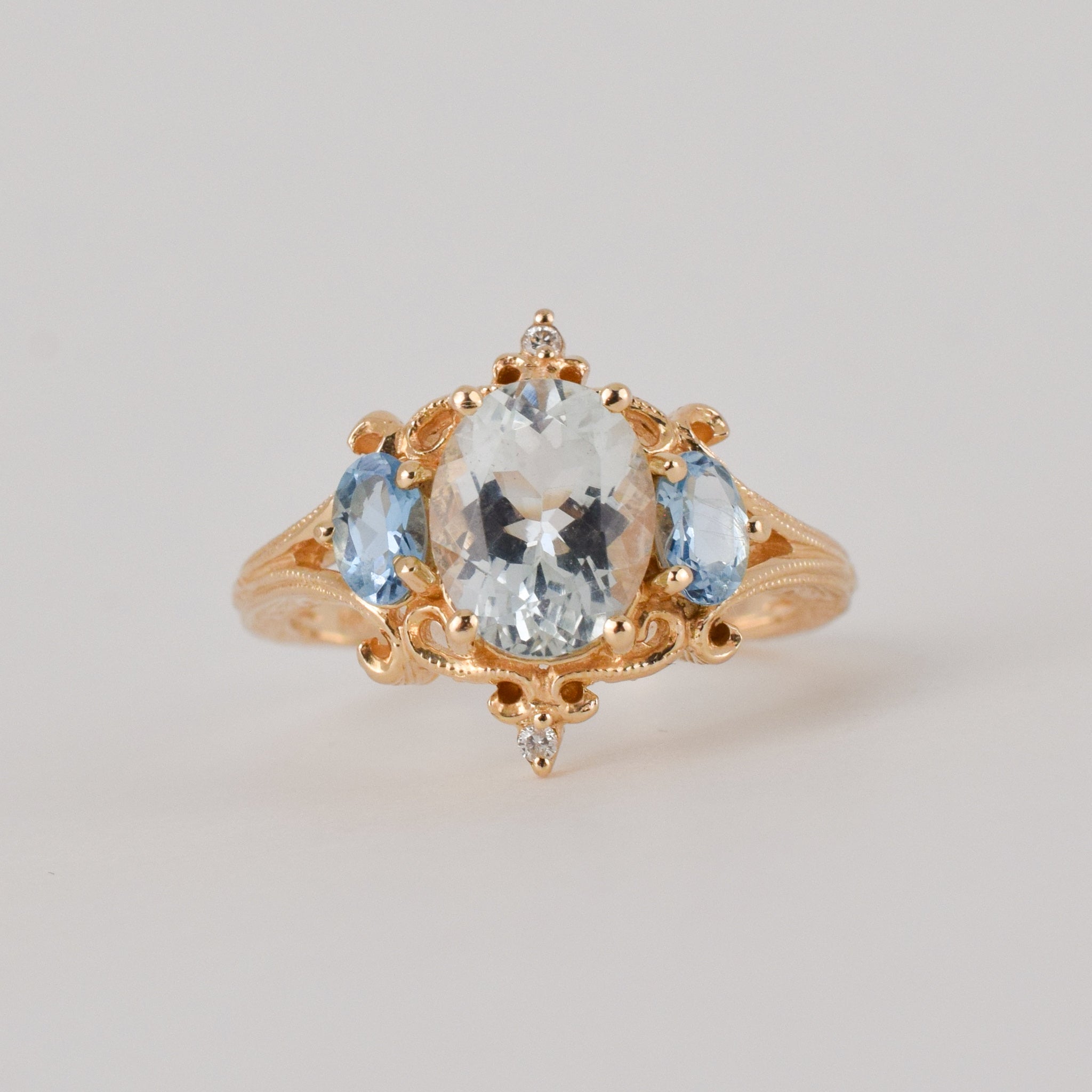 Majestic Aquamarine & Topaz Ring (14k)
