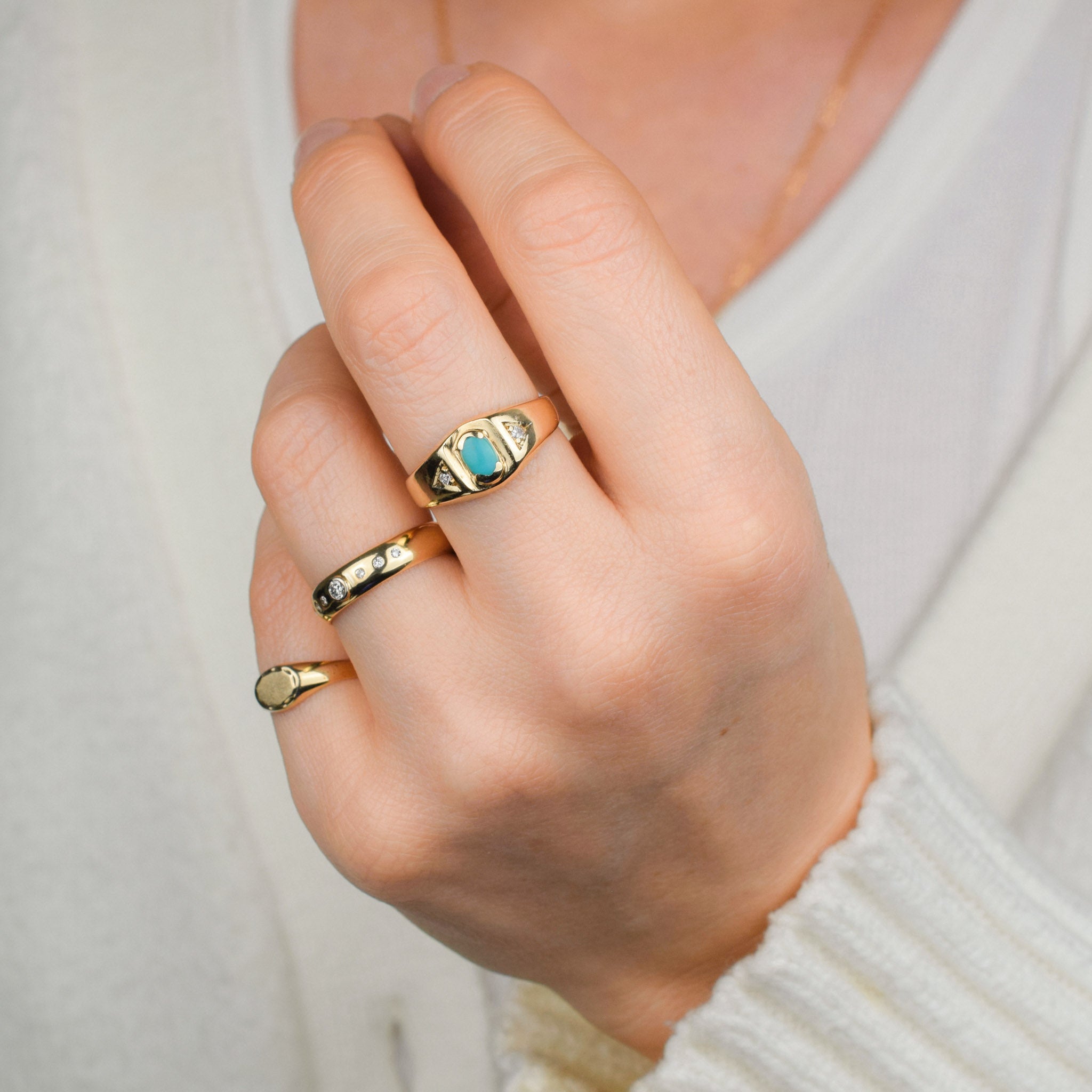vintage gold Turquoise & Diamond Signet Ring
