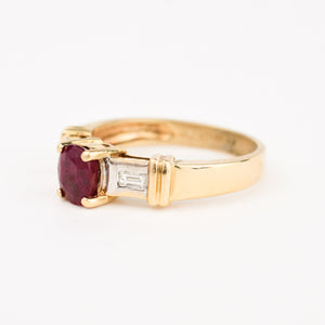 vintage 14k gold Ruby Ring with Baguette Diamonds 