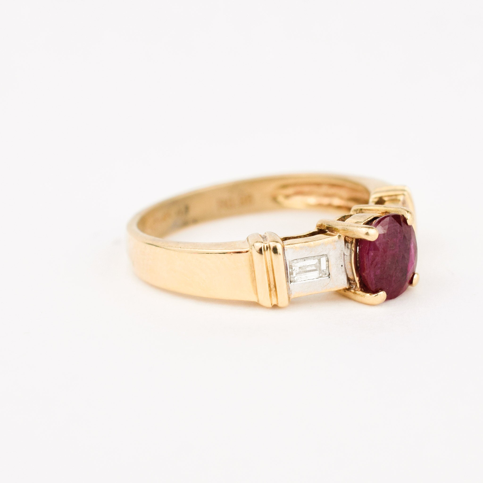 vintage 14k gold Ruby Ring with Baguette Diamonds 