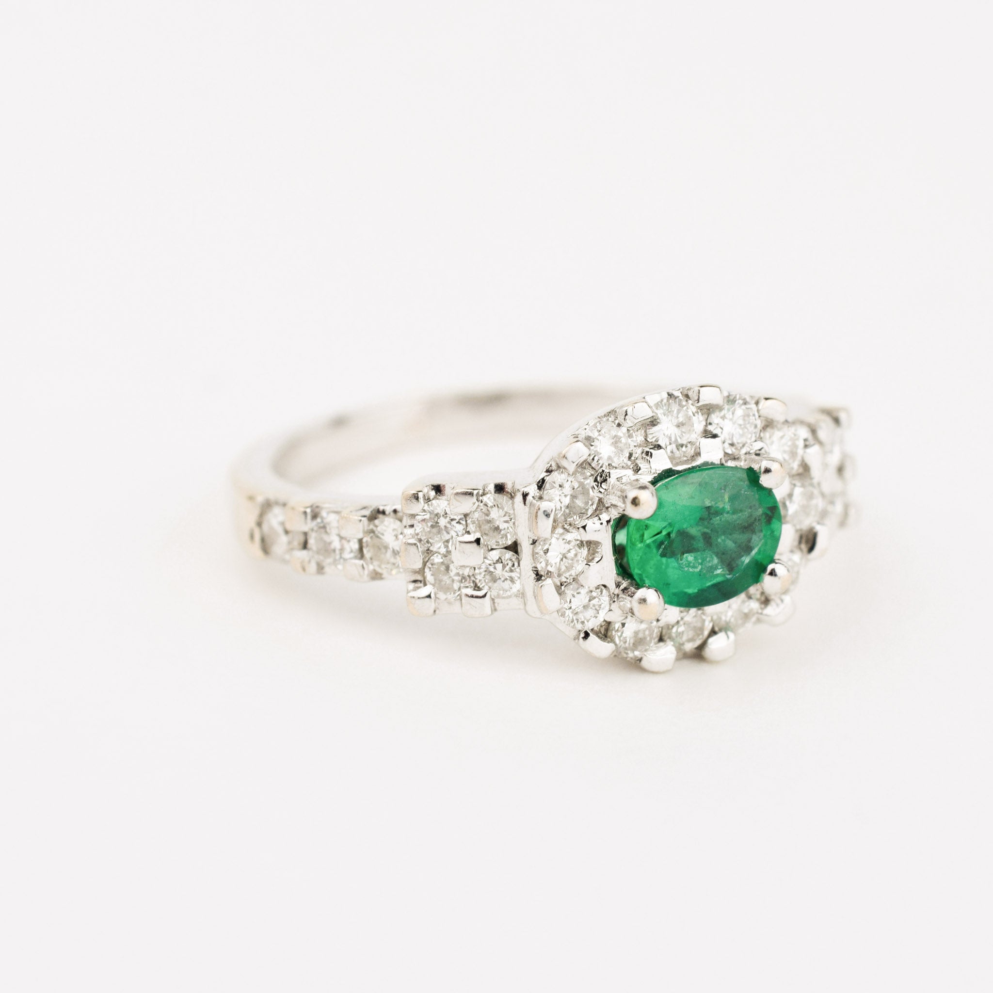 vintage Emerald Halo Ring engagement ring 