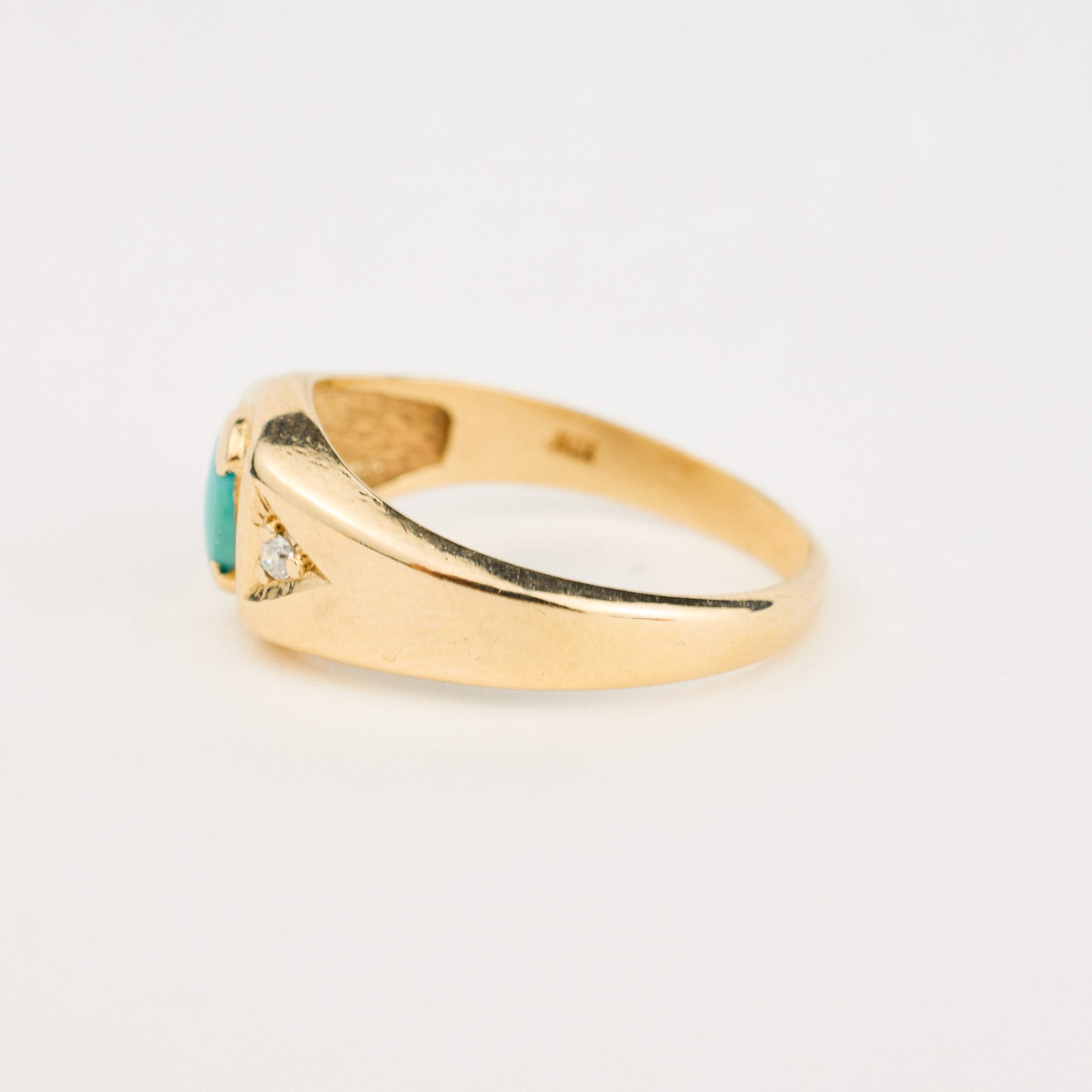 vintage gold Turquoise & Diamond Signet Ring