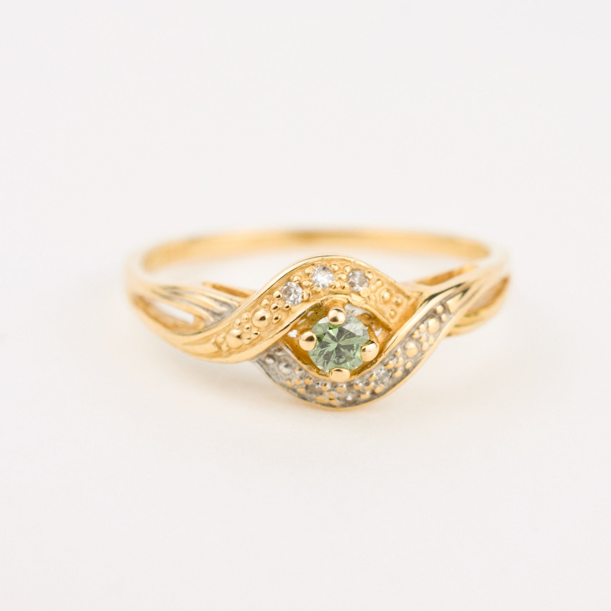 vintage gold Evil Eye with Green Sapphire ring 