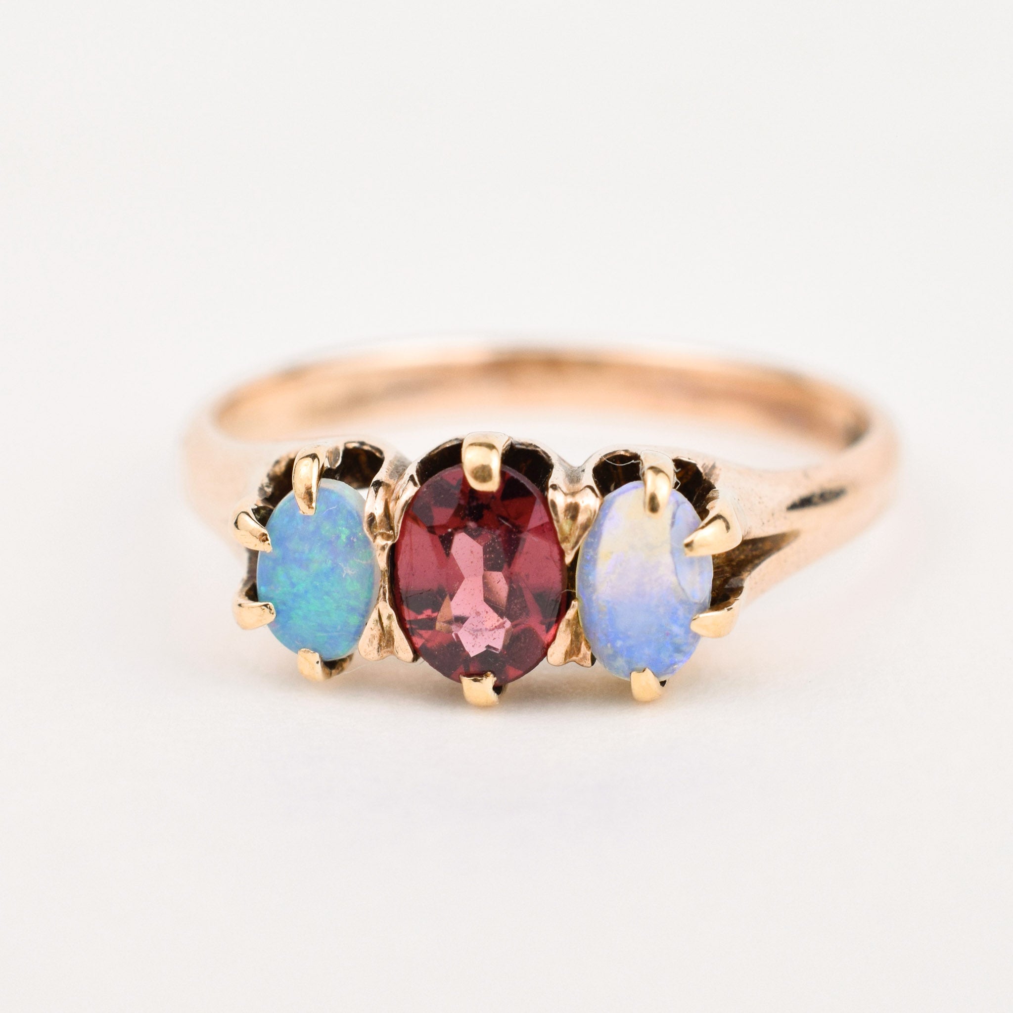 Opal and Garnet gold Trilogy Ring
