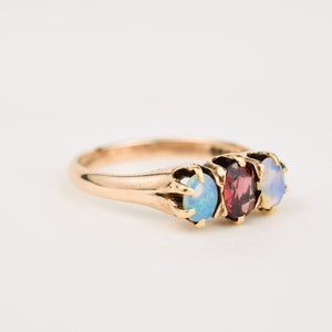 Opal and Garnet gold Trilogy Ring
