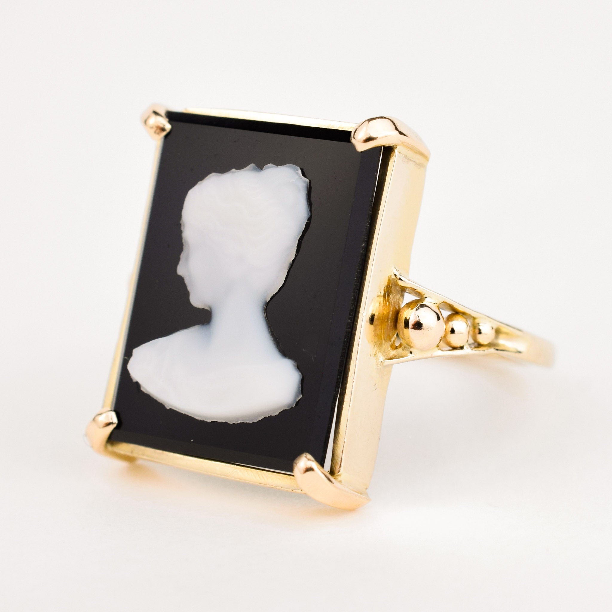 Antique Square Portrait Cameo Ring