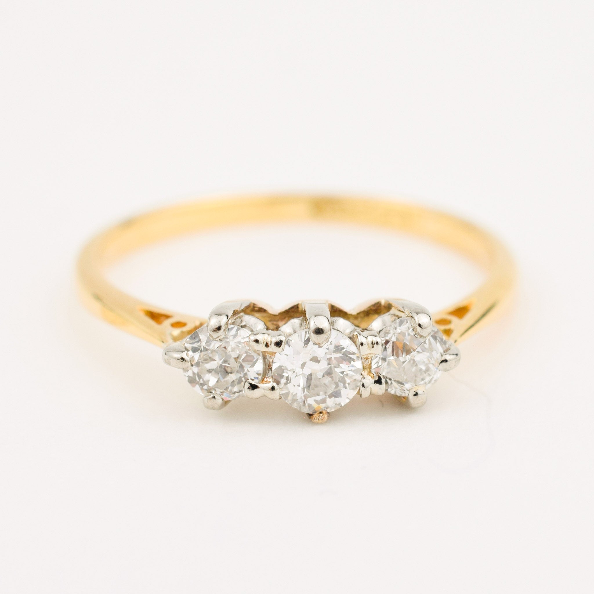 antique Old Mine Cut diamond Trilogy Ring