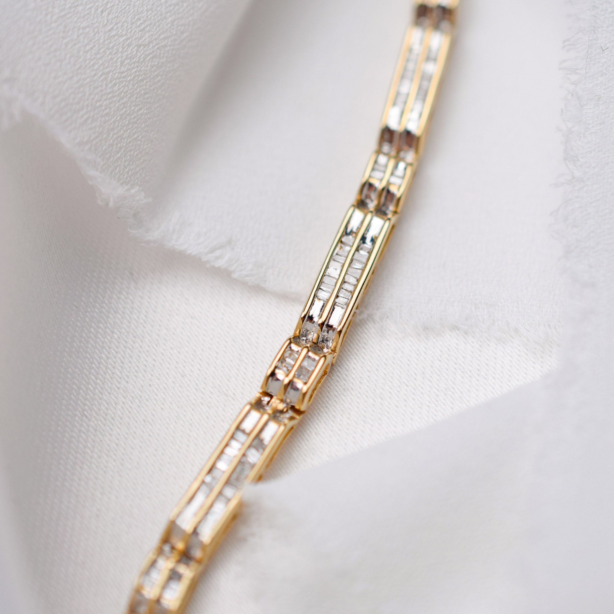 vintage gold 7" Baguette Diamond Bracelet 