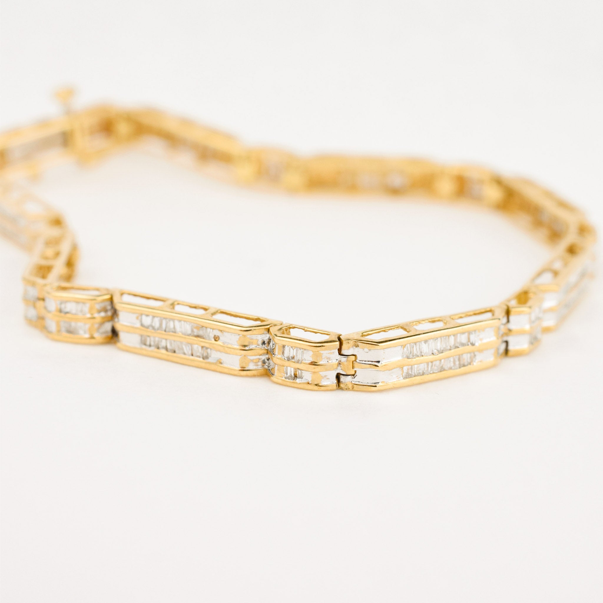 vintage gold 7" Baguette Diamond Bracelet 