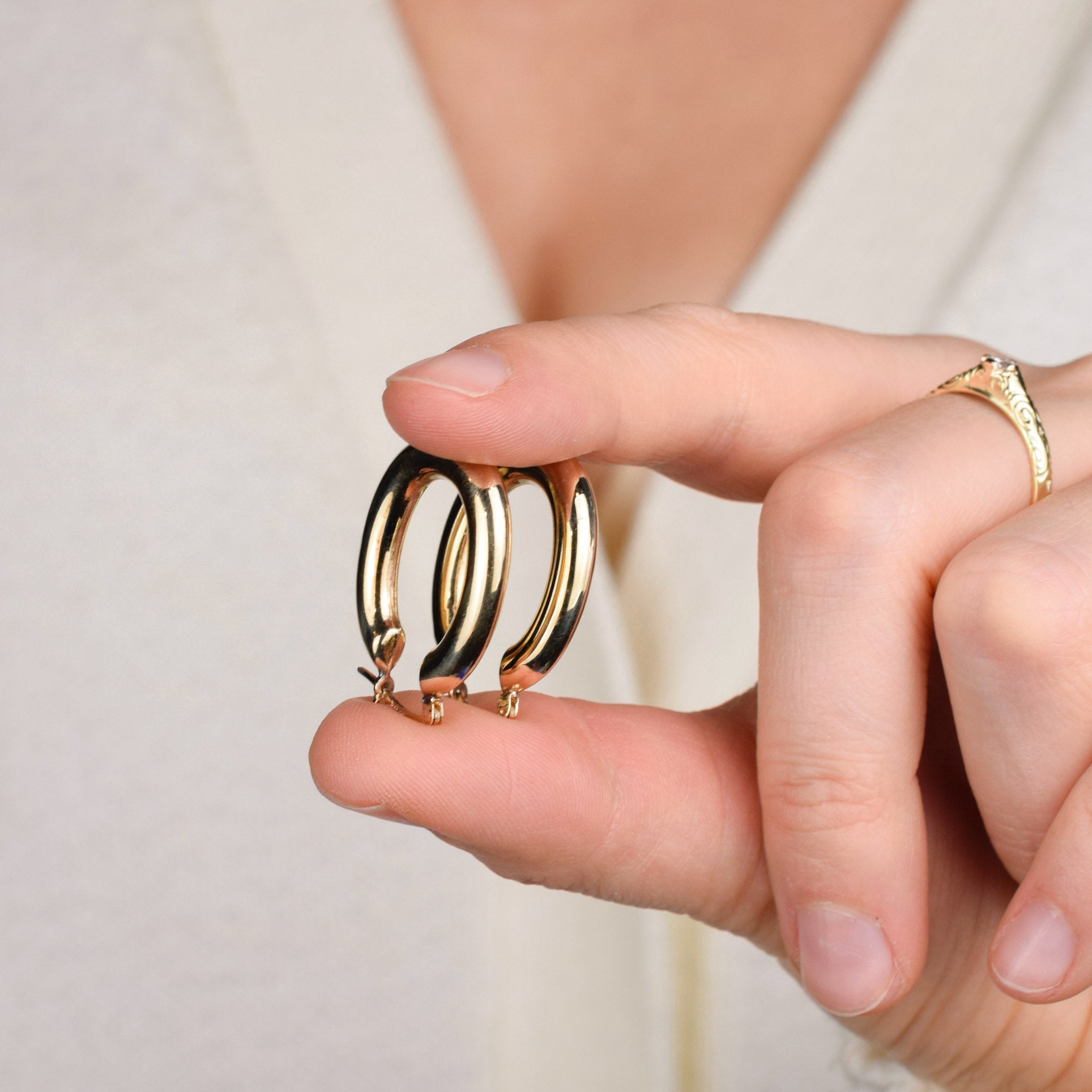 vintage gold puffy hoop earrings