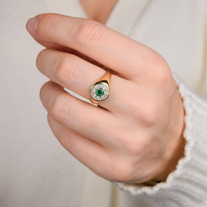 vintage emerald and diamond signet ring 