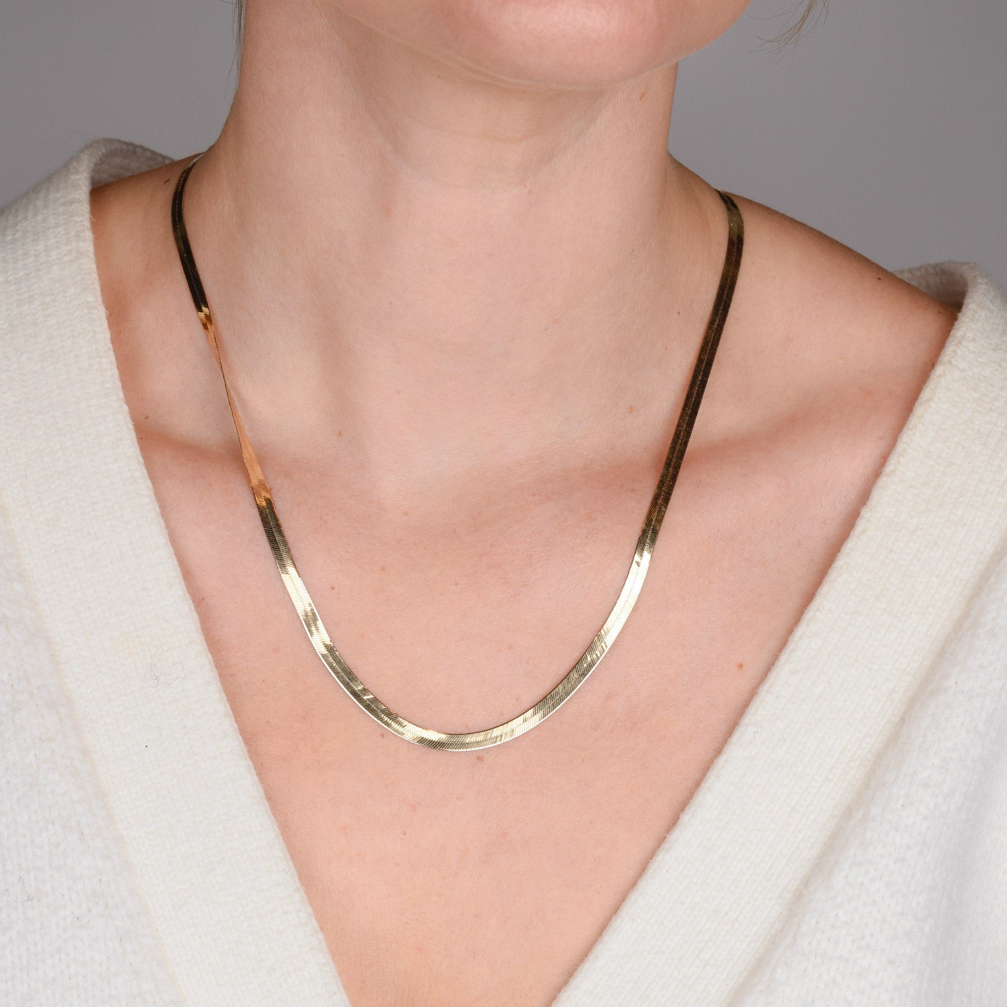 vintage herringbone gold chain necklace