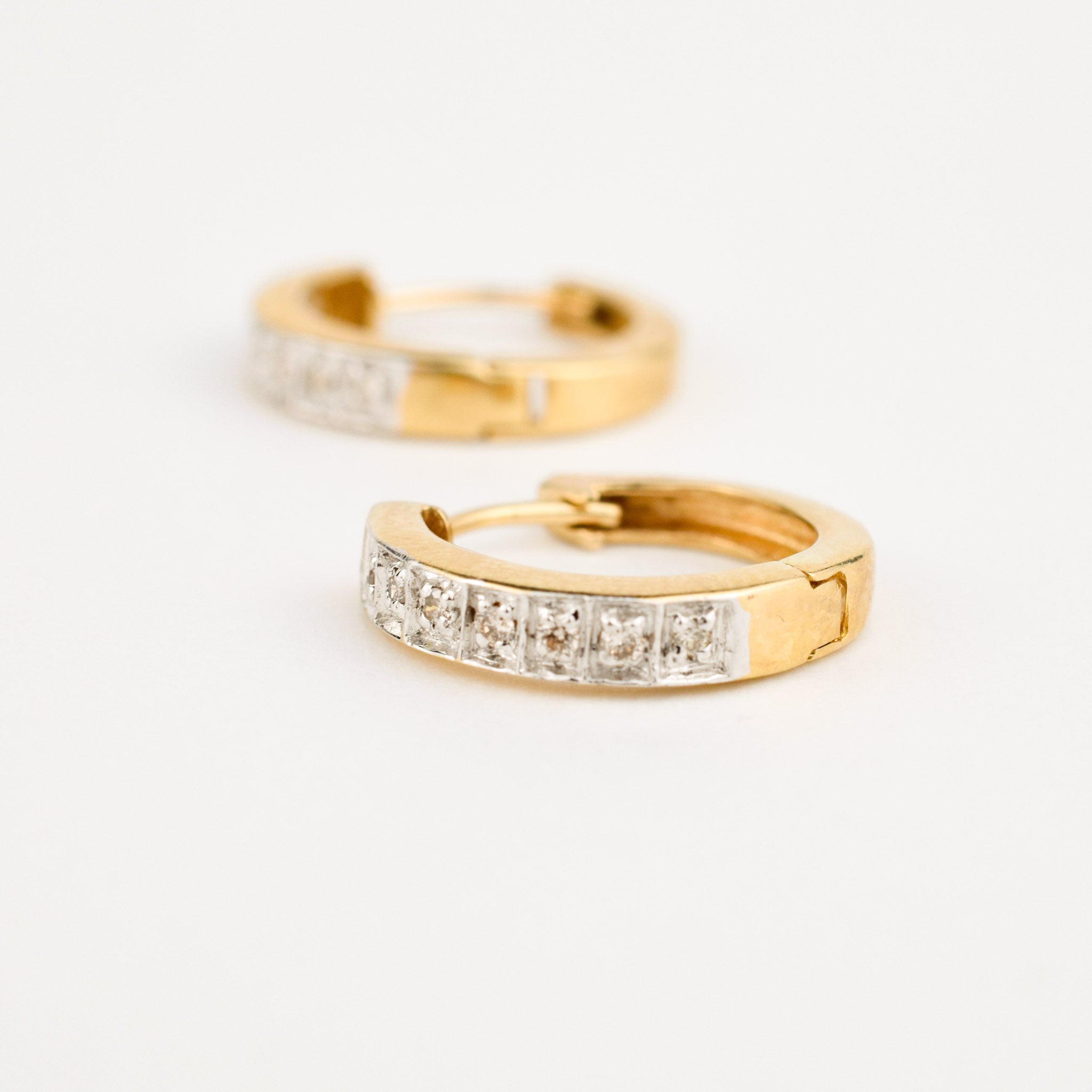yellow gold diamond huggie hoop earrings