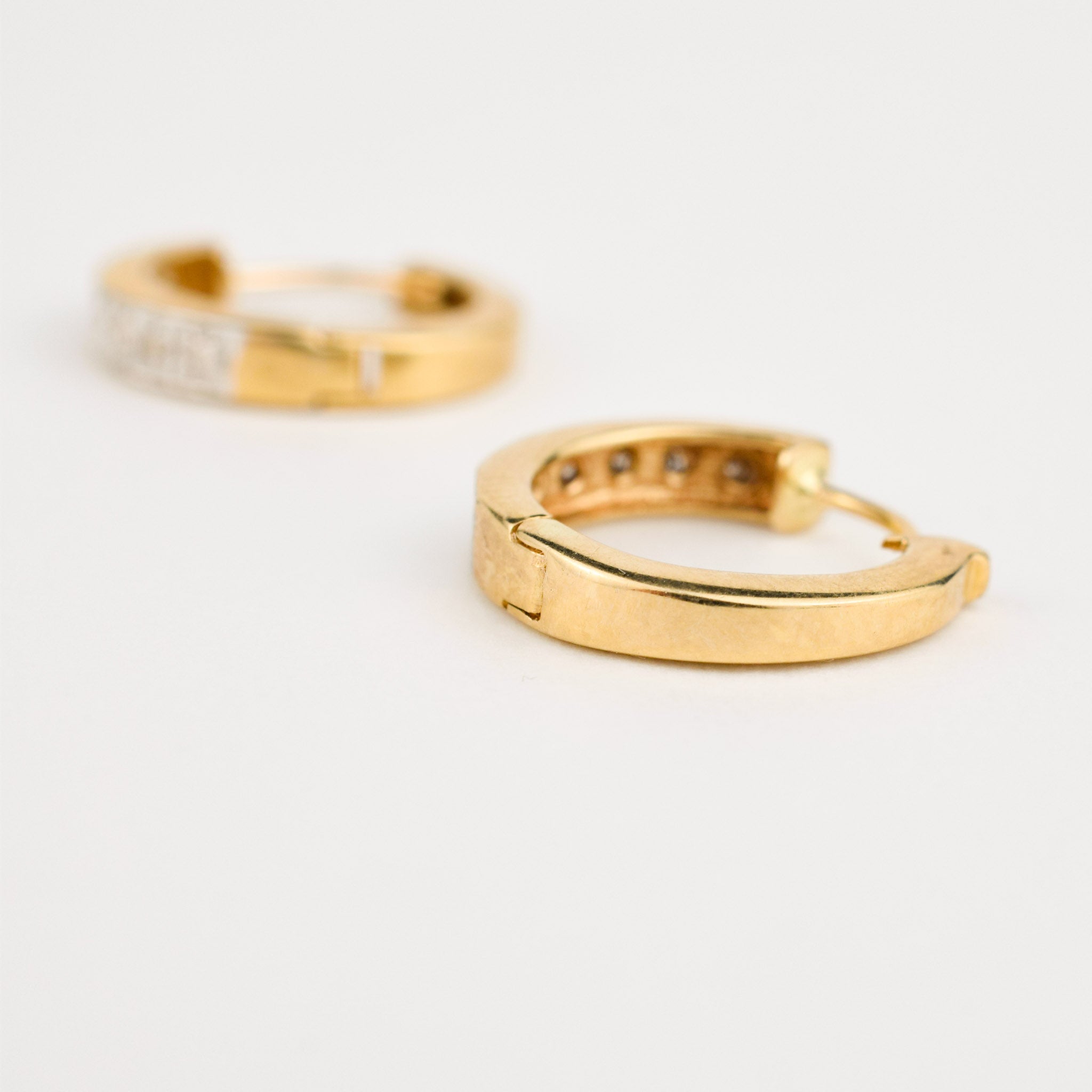 yellow gold diamond huggie hoop earrings