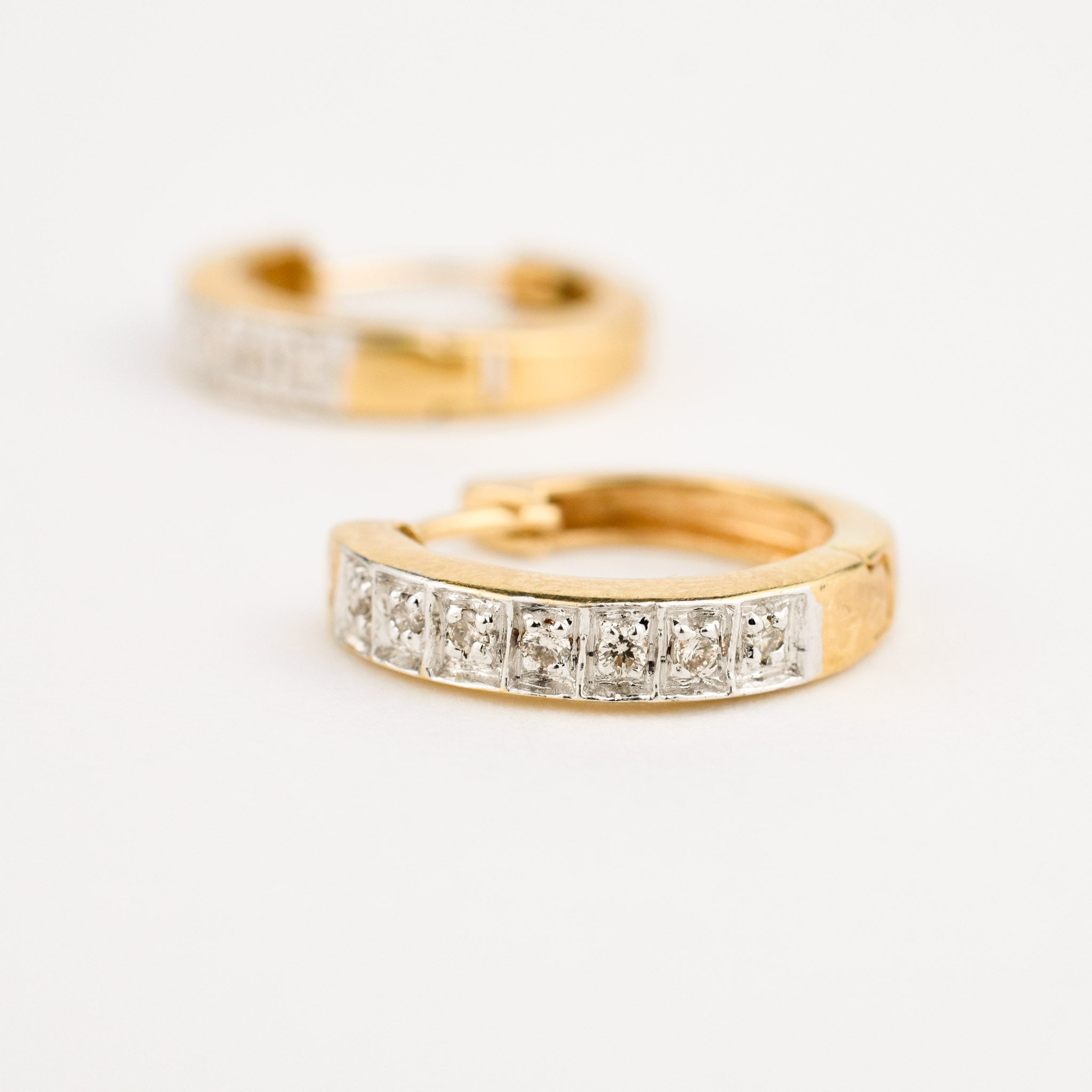 yellow gold diamond huggie hoop earrings