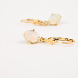 vintage gold ornate opal drop hoop earrings