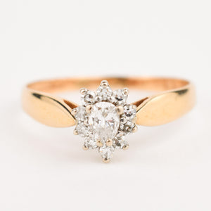 vintage Pear cut diamond halo engagement ring 