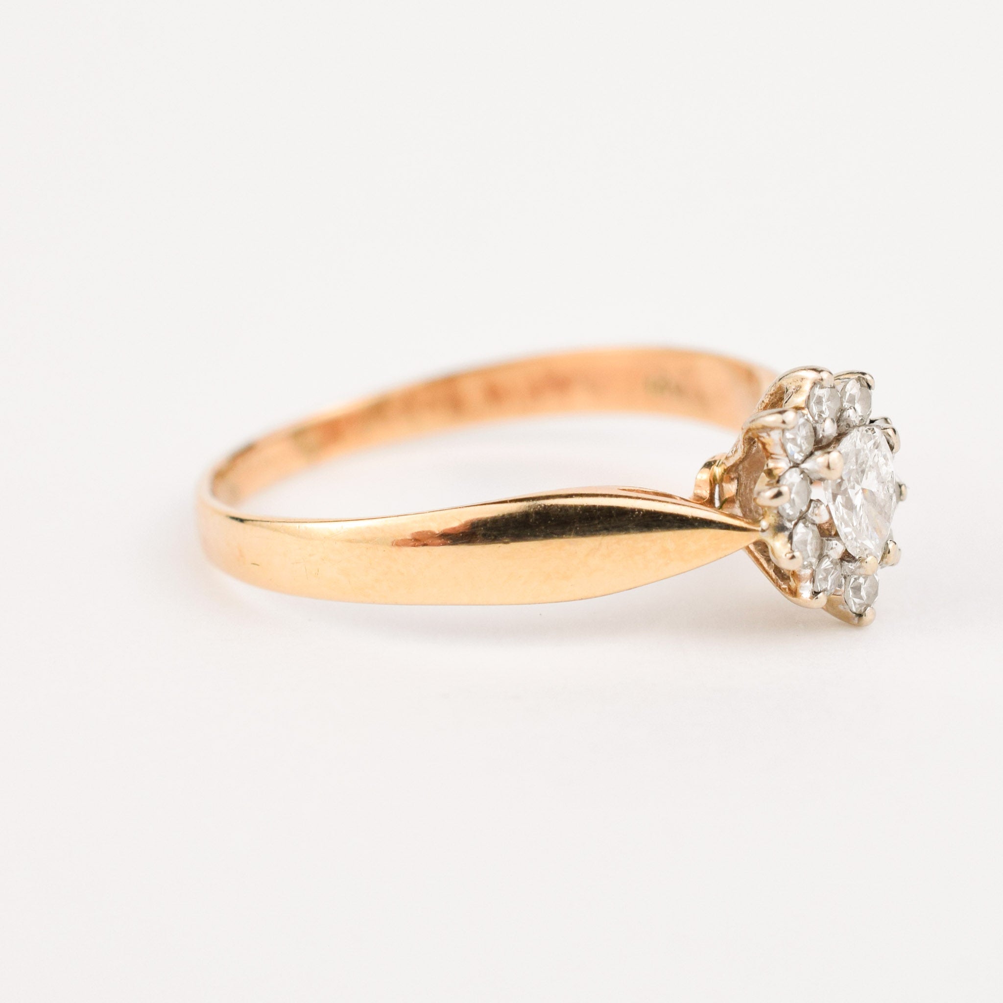 vintage Pear cut diamond halo engagement ring 