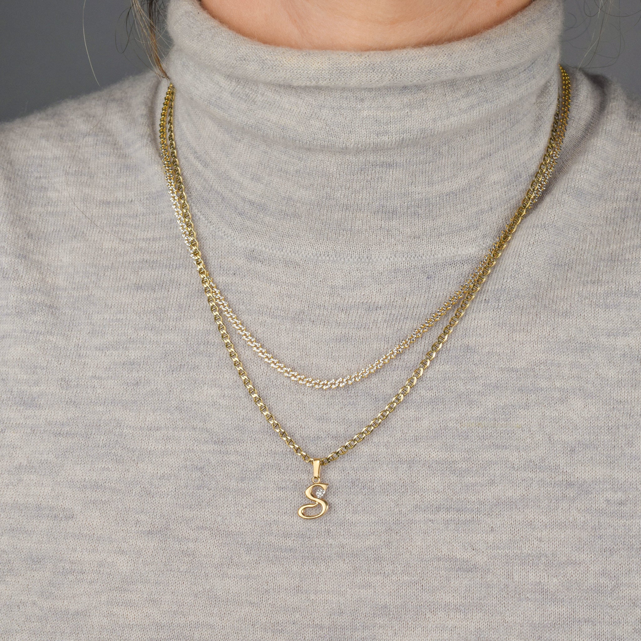 vintage S gold pendant, folklor 