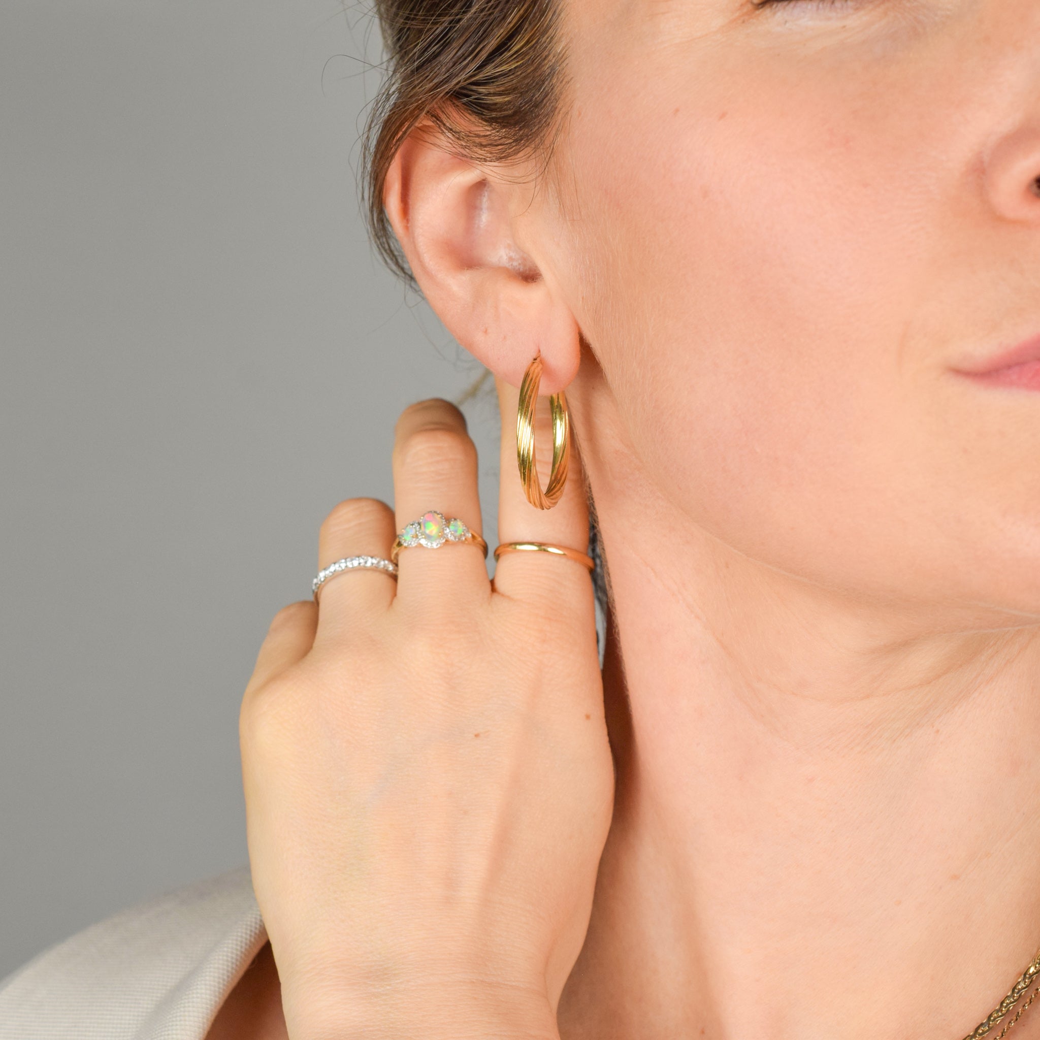 vintage gold large twisted hoop earrings, folklor
