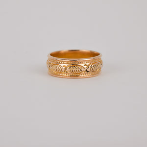 vintage gold carved wedding band, folklor