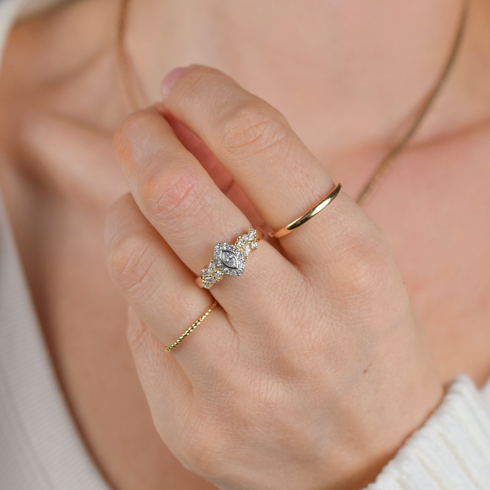 vintage gold marquise diamond engagement ring, folklor
