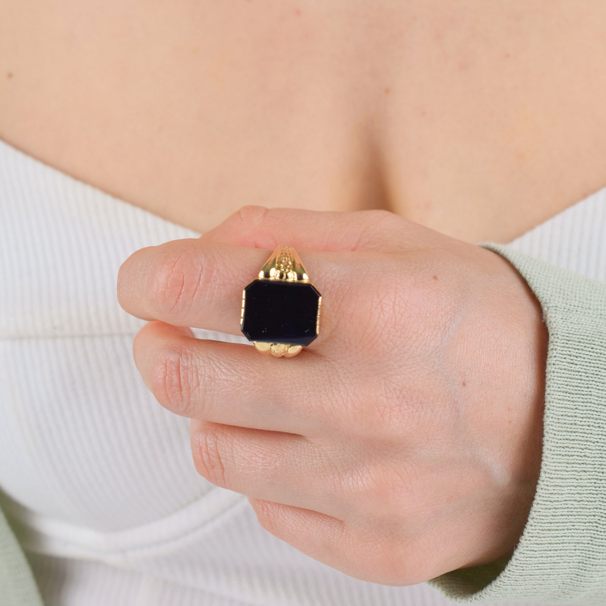 18k gold onyx orange blossom ring, folklor