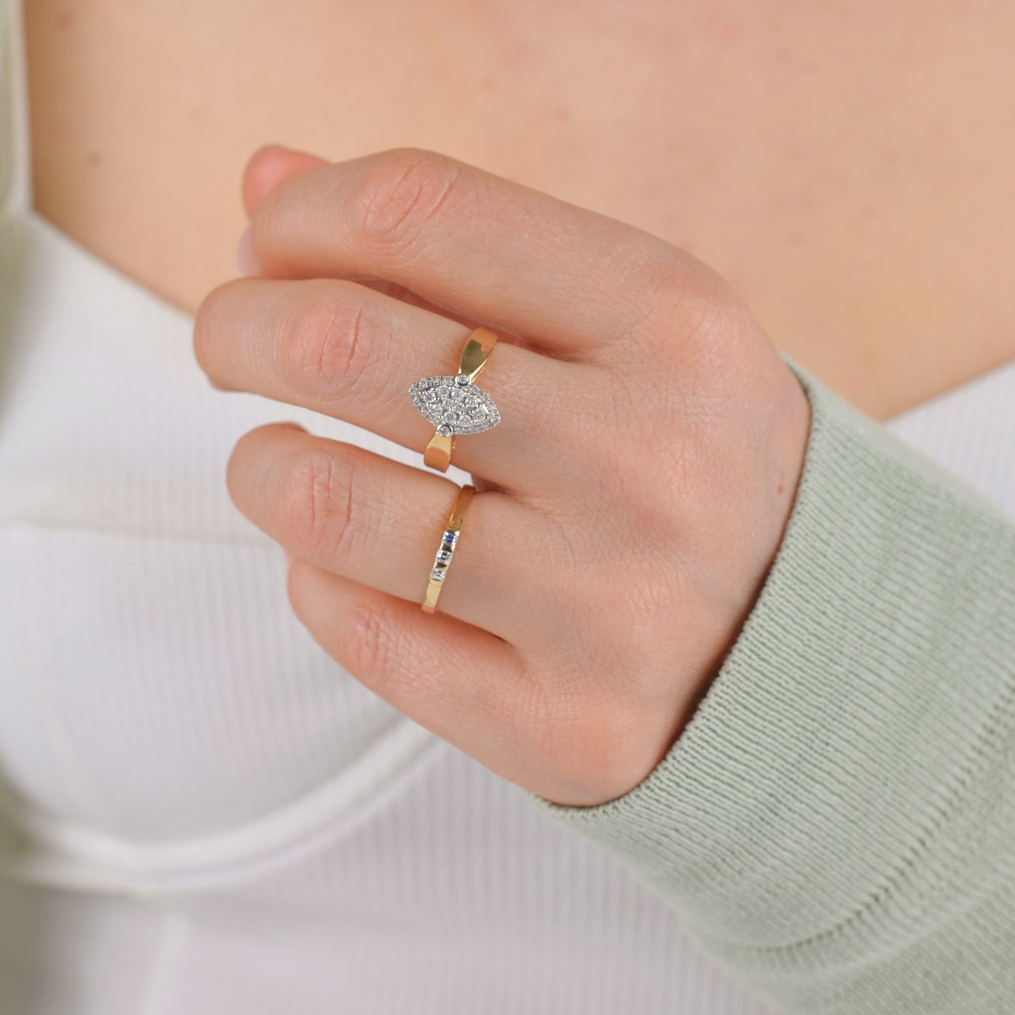 vintage gold and diamond navette cluster ring, folklor