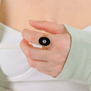 vintage 18k gold onyx and diamond mourning ring, folklor