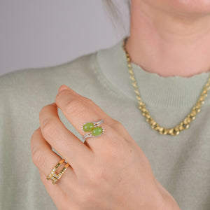 vintage gold green opal and diamond moi et toi ring, folklor