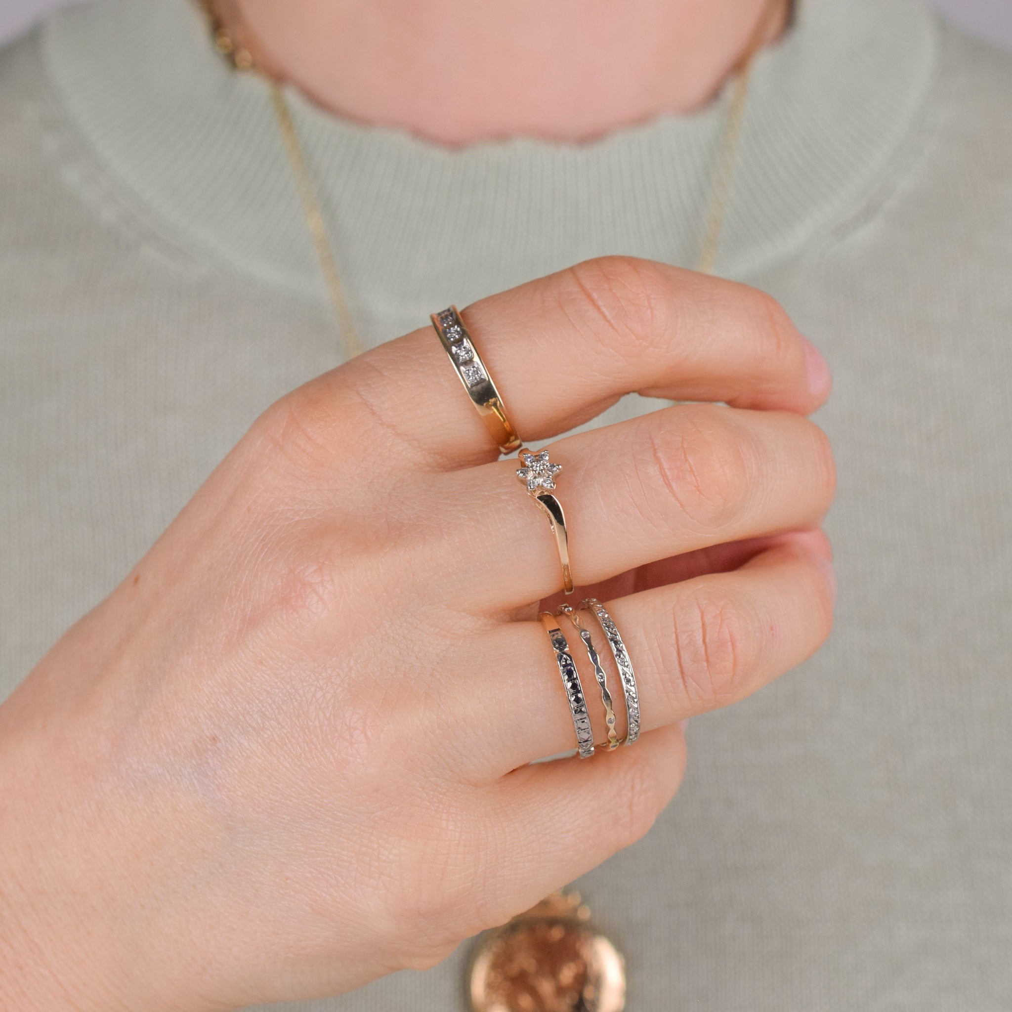 vintage gold diamond stacking ring, folklor