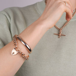 vintage heavy gold curb chain bracelet with antique heart padlock, folklor