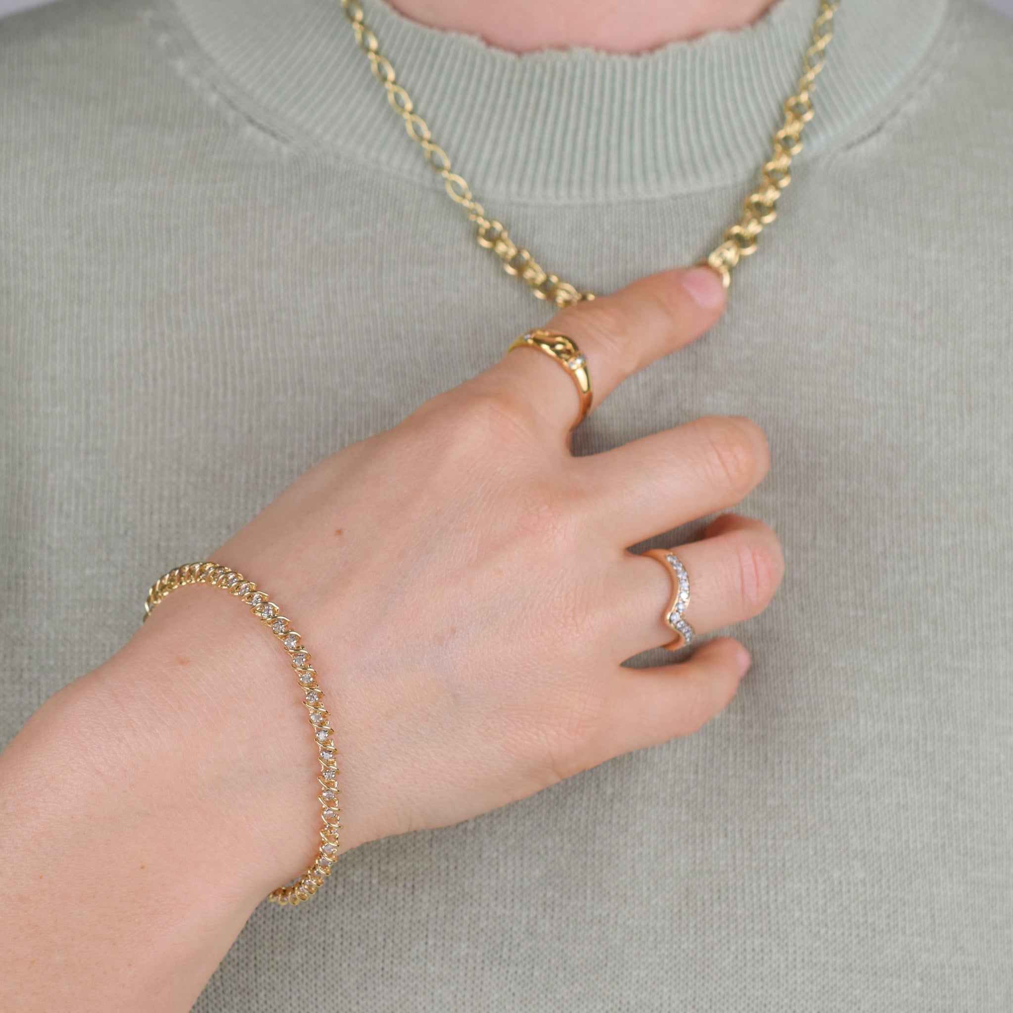 vintage yellow gold diamond tennis bracelet 