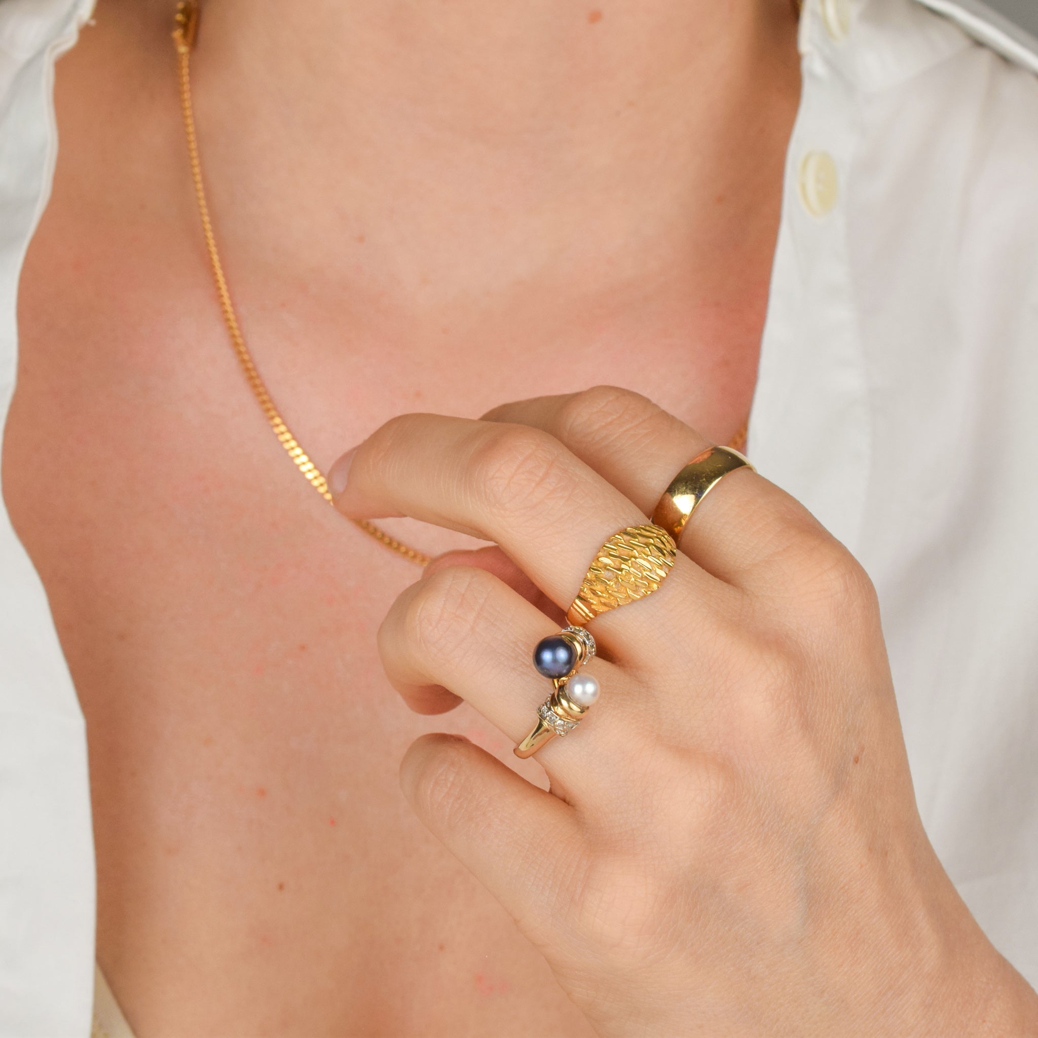 vintage 22k gold croissant ring, folklor