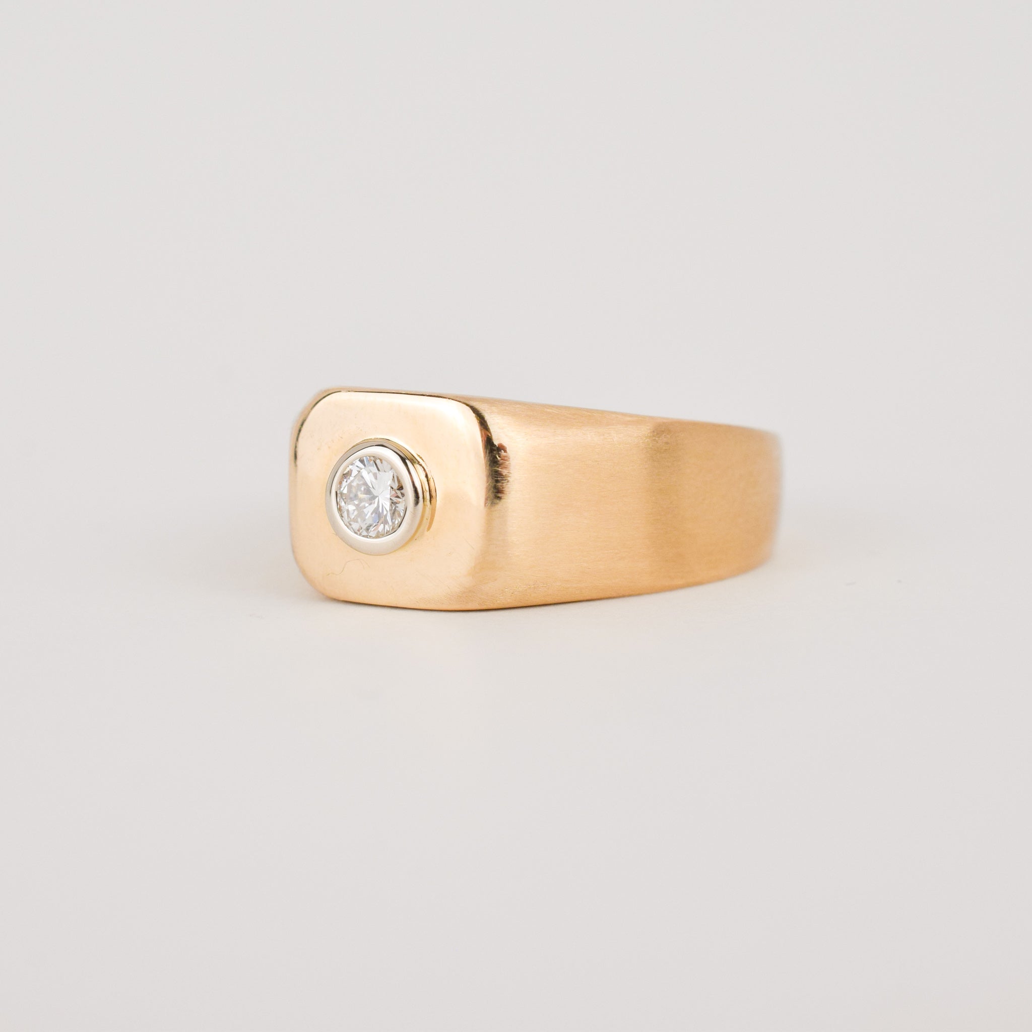 Structural Goddess: Brushed Diamond Signet Ring (10k)