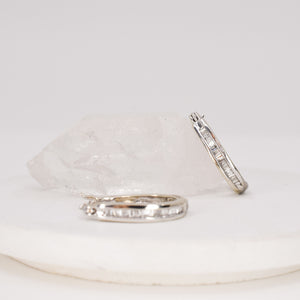 White Gold Baguette Hoops (10k)