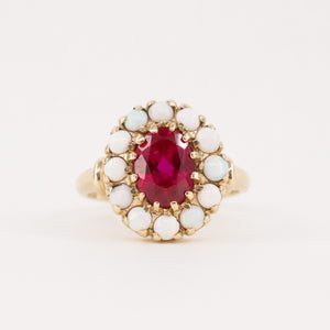 Opal and Red Stone Ring (10k)
