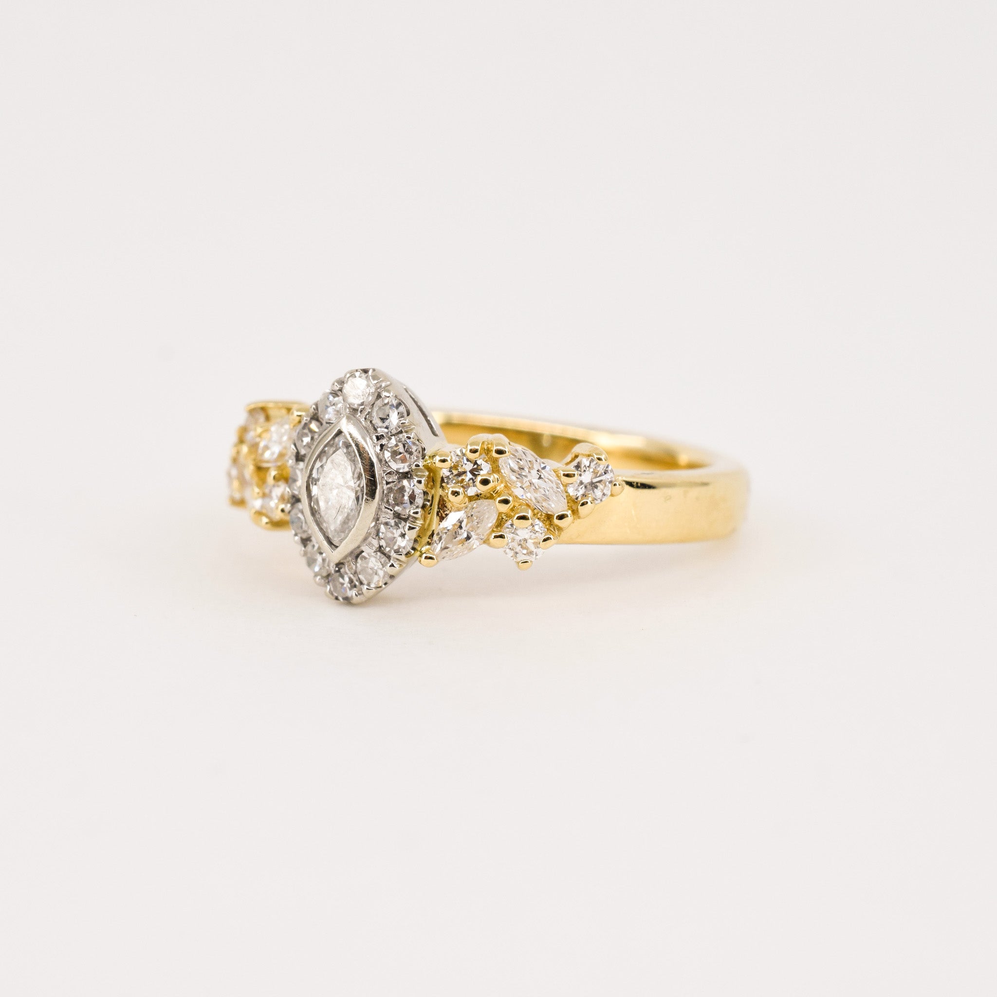 vintage gold marquise diamond engagement ring, folklor vintage and antique jewelry store canada 
