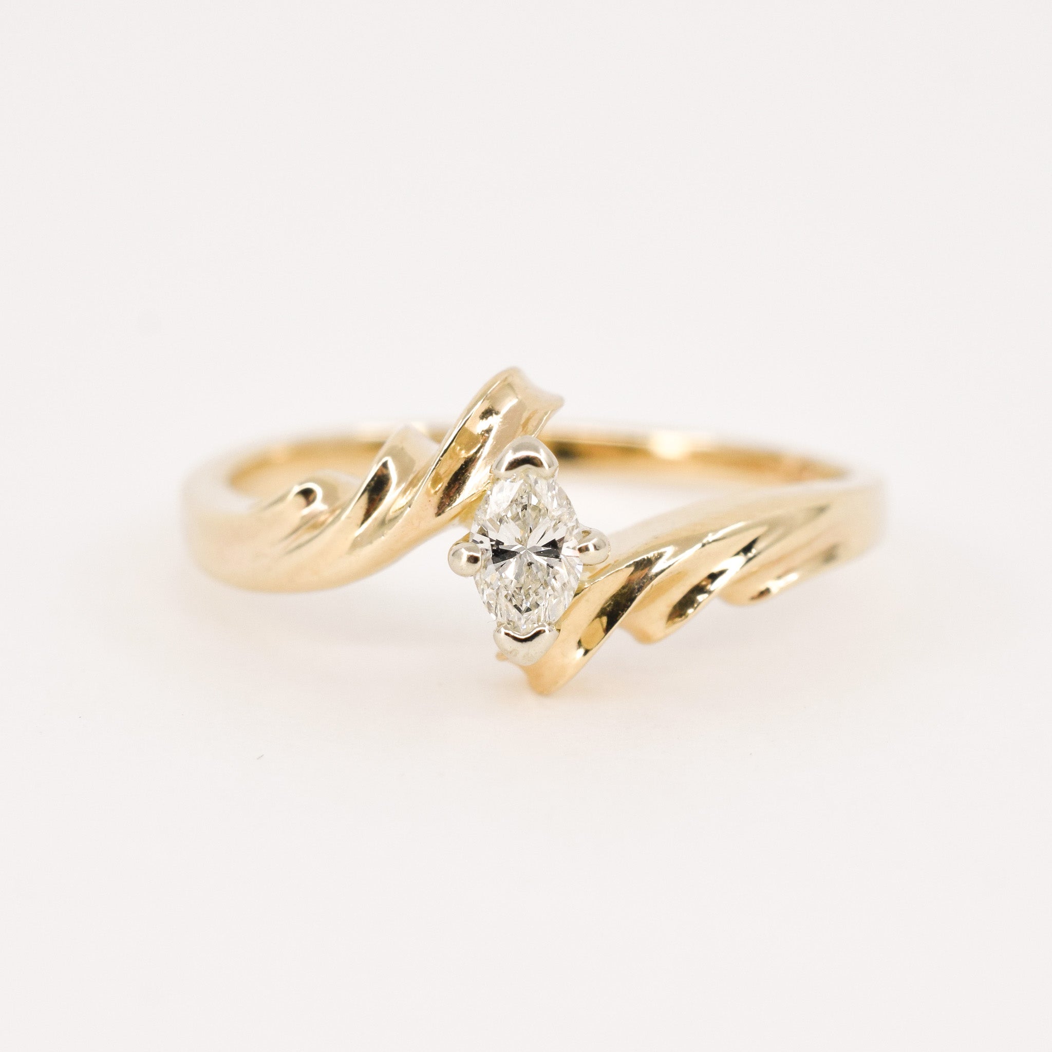 vintage gold and diamond marquise engagement ring, folklor vintage jewelry store canada