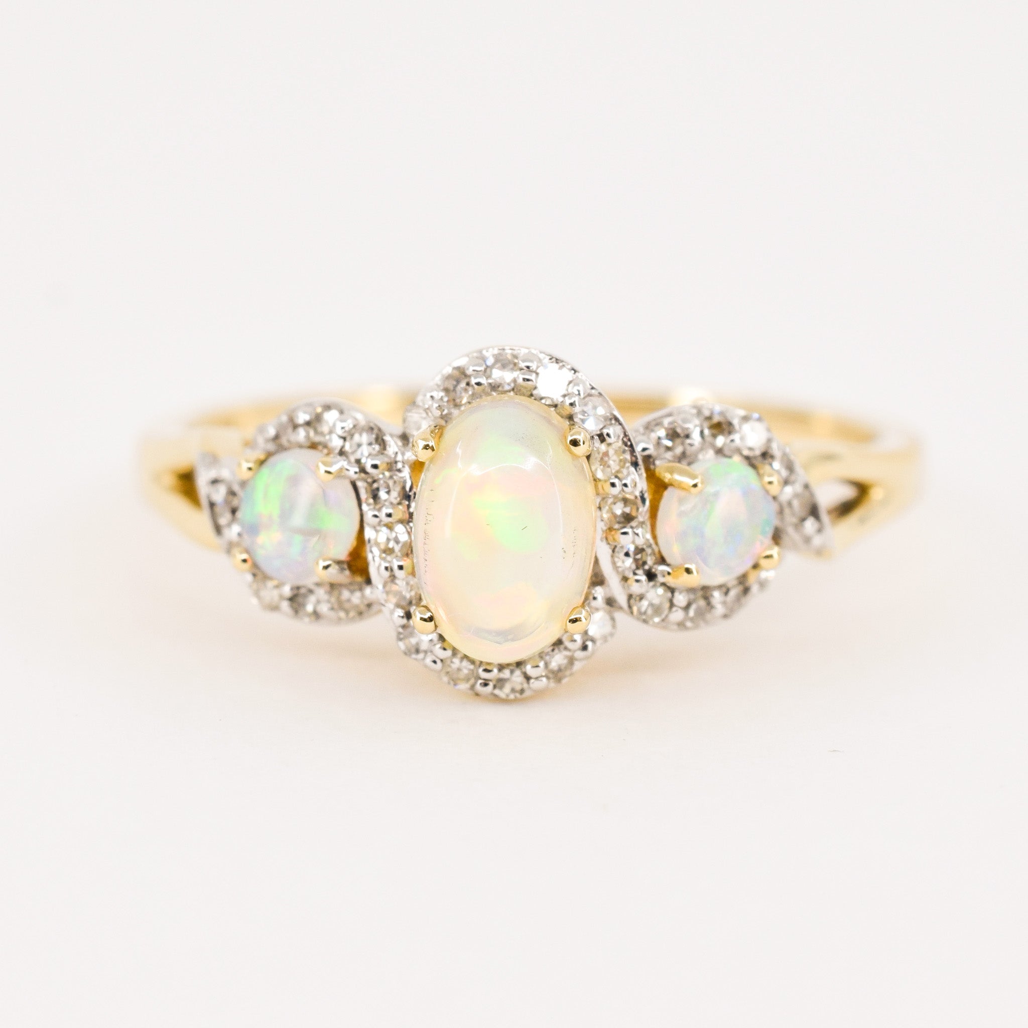 vintage opal halo trilogy ring, folklor 