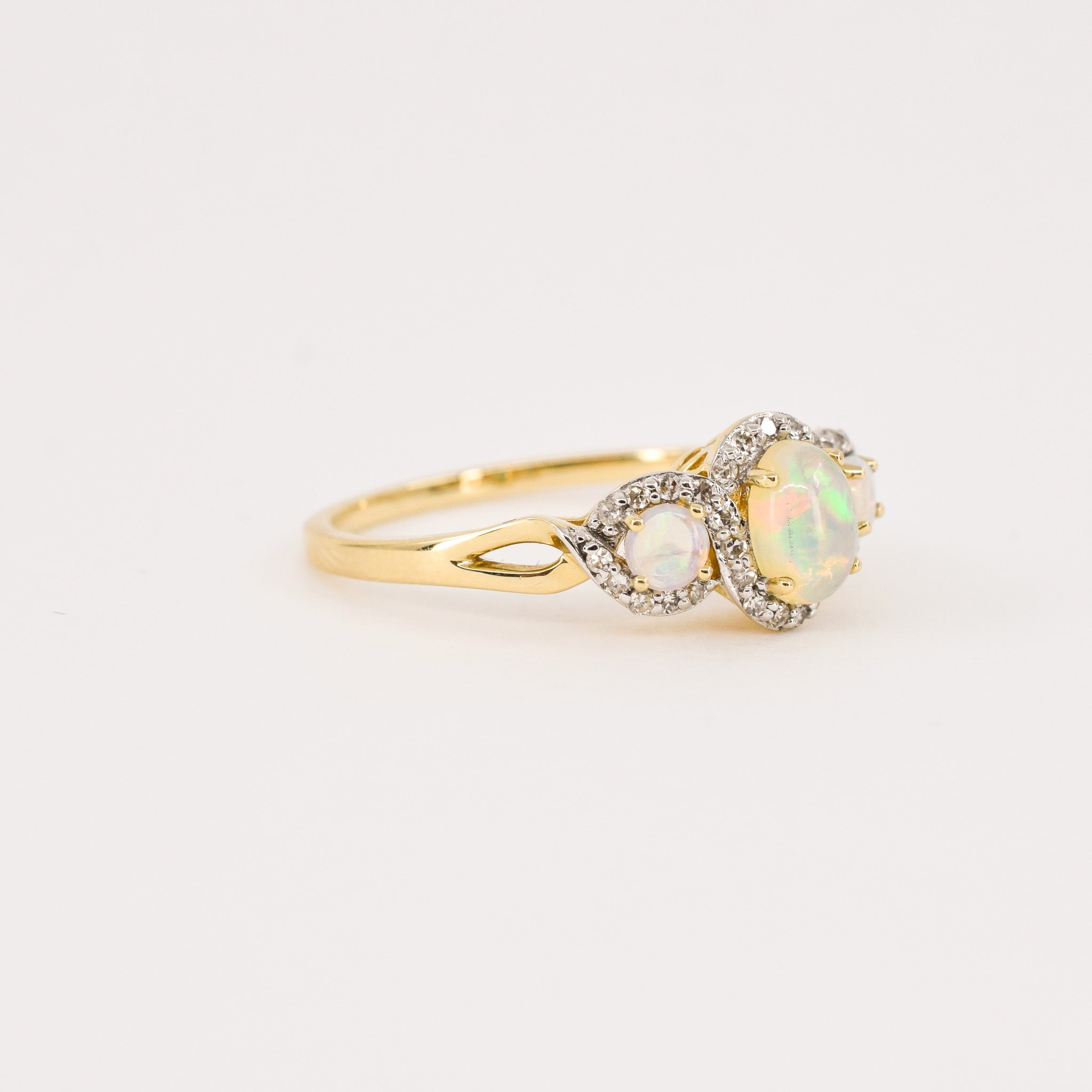 vintage opal halo trilogy ring, folklor 